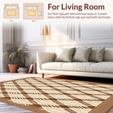 Ultra Soft Area Rug, Non Slip, Stain Resistant, Washable Area Rugs for Living Room, Bedroom, Contemporary Round with Geometric Diamond Motifs(Beige)