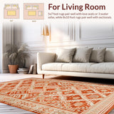 Ultra Soft Area Rug, Non Slip, Stain Resistant, Washable Area Rugs for Living Room, Bedroom, Elegant Striped Rustic Harmony(Orange)