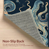 Ultra Soft Area Rug, Non Slip, Stain Resistant, Washable Area Rugs for Living Room, Bedroom, Nautical Octopus Tentacle with 3D Oceanic Illusion and Marine Life(Blue)