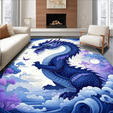 Ultra Soft Area Rug, Non Slip, Stain Resistant, Washable Area Rugs for Living Room, Bedroom, Striking Dragon Graphic Composition(Blue)