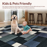 Ultra Soft Area Rug, Non Slip, Stain Resistant, Washable Area Rugs for Living Room, Bedroom, Sleek Geometric Black Toned Elegance(Gray)