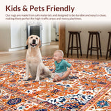 Ultra Soft Area Rug, Non Slip, Stain Resistant, Washable Area Rugs for Living Room, Bedroom, Elegant Distressed Flower Motif(Orange)