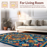 Ultra Soft Area Rug, Non Slip, Stain Resistant, Washable Area Rugs for Living Room, Bedroom, Chic Vintage-Inspired Tiled Arrangement(Blue)
