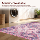 Ultra Soft Area Rug, Non Slip, Stain Resistant, Washable Area Rugs for Living Room, Bedroom, Rustic Multi-Hued Ogee Pattern(Pink)
