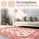 Ultra Soft Area Rug, Non Slip, Stain Resistant, Washable Area Rugs for Living Room, Bedroom, Cozy Blue Rose Vintage Theme(Pink)