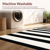 Ultra Soft Area Rug, Non Slip, Stain Resistant, Washable Area Rugs for Living Room, Bedroom, Contemporary Stripe Woven Rug Entry Way Mat(Black)