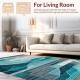 Ultra Soft Area Rug, Non Slip, Stain Resistant, Washable Area Rugs for Living Room, Bedroom, Elegant Abstract Teal Grey Composition(Blue)