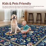 Ultra Soft Area Rug, Non Slip, Stain Resistant, Washable Area Rugs for Living Room, Bedroom, Elegant Geometric Floral Aesthetic(Blue)