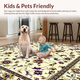 Ultra Soft Area Rug, Non Slip, Stain Resistant, Washable Area Rugs for Living Room, Bedroom, Antique Inspired Floral Area with Elegant Purple and Gold Accents(Beige)