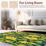 Elegant Floral Area Rug with Vintage Yellow Green Leaf Design(Yellow)