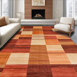 Ultra Soft Area Rug, Non Slip, Stain Resistant, Washable Area Rugs for Living Room, Bedroom, Golden Grove Patchwork Area with Rustic Red and Orange Geometric Blocks(Brown)