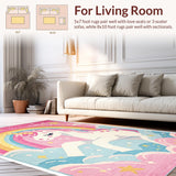Ultra Soft Area Rug, Non Slip, Stain Resistant, Washable Area Rugs for Living Room, Bedroom, Unicorn-Themed Plush Nursery Area Carpet(Red)