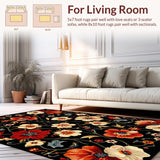 Ultra Soft Area Rug, Non Slip, Stain Resistant, Washable Area Rugs for Living Room, Bedroom, Rustic Vibrant Floral Composition(Black)