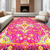 Ultra Soft Area Rug, Non Slip, Stain Resistant, Washable Area Rugs for Living Room, Bedroom, Whimsical Multi-Colored Ogee Design(Pink)