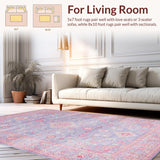 Ultra Soft Area Rug, Non Slip, Stain Resistant, Washable Area Rugs for Living Room, Bedroom, Timeless Distressed Linear Patterns(Purple)