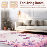 Ultra Soft Area Rug, Non Slip, Stain Resistant, Washable Area Rugs for Living Room, Bedroom, Delicate Insect Print with Cozy Vibes(Pink)