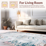 Ultra Soft Area Rug, Non Slip, Stain Resistant, Washable Area Rugs for Living Room, Bedroom, Rustic Soft Toned Floral Motif(Gray)