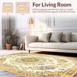 Ultra Soft Area Rug, Non Slip, Stain Resistant, Washable Area Rugs for Living Room, Bedroom, Bright Mandala Delight(White)