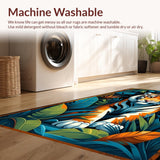 Ultra Soft Area Rug, Non Slip, Stain Resistant, Washable Area Rugs for Living Room, Bedroom, Elegant Dark Blue Floral Motif(Orange)