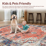 Ultra Soft Area Rug, Non Slip, Stain Resistant, Washable Area Rugs for Living Room, Bedroom, Chic Coral and Beige Harmony(Orange)