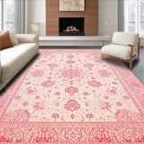 Ultra Soft Area Rug, Non Slip, Stain Resistant, Washable Area Rugs for Living Room, Bedroom, Chic Vintage Blossom Motif(Pink)