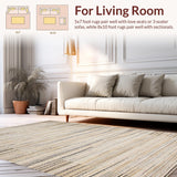 Ultra Soft Area Rug, Non Slip, Stain Resistant, Washable Area Rugs for Living Room, Bedroom, Sustainable Casual Striped Aesthetic(Beige)
