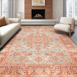 Ultra Soft Area Rug, Non Slip, Stain Resistant, Washable Area Rugs for Living Room, Bedroom, Elegant Rustic Floral Motif(Orange)