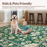 Ultra Soft Area Rug, Non Slip, Stain Resistant, Washable Area Rugs for Living Room, Bedroom, Stunning Rich Botanical Accents(Green)