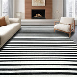 Ultra Soft Area Rug, Non Slip, Stain Resistant, Washable Area Rugs for Living Room, Bedroom, Contemporary Striped Door Mat Layered Look Area Rug(Black)