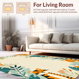 Ultra Soft Area Rug, Non Slip, Stain Resistant, Washable Area Rugs for Living Room, Bedroom, Playful Teal Orange Animal Patterns(Beige)