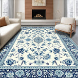 Elegant Ivory Blue Botanical Motif(Beige)