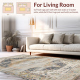 Ultra Soft Area Rug, Non Slip, Stain Resistant, Washable Area Rugs for Living Room, Bedroom, Rustic Neutral Geometric Design(Beige)