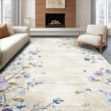 Ultra Soft Area Rug, Non Slip, Stain Resistant, Washable Area Rugs for Living Room, Bedroom, Vintage Garden Blooms with Artistic Flower and Petal Layers(Beige)