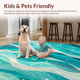 Ultra Soft Area Rug, Non Slip, Stain Resistant, Washable Area Rugs for Living Room, Bedroom, Coastal Starfish Ocean Wave Runner Rug Teal Blue Nautical Accent Carpet(Blue)