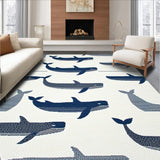 Ultra Soft Area Rug, Non Slip, Stain Resistant, Washable Area Rugs for Living Room, Bedroom, Coastal Grey Whale Artistry(White)