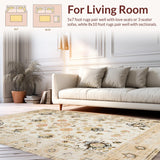 Ultra Soft Area Rug, Non Slip, Stain Resistant, Washable Area Rugs for Living Room, Bedroom, Lively Neutral Botanical Design(Beige)