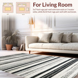 Ultra Soft Area Rug, Non Slip, Stain Resistant, Washable Area Rugs for Living Room, Bedroom, Bold Contrast Striped Rug, Non Slip Absorbent, Modern Layered Design(Black)