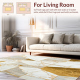 Ultra Soft Area Rug, Non Slip, Stain Resistant, Washable Area Rugs for Living Room, Bedroom, Auraweave Area Abstract Beige Gold Marble Geometric(White)