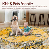 Ultra Soft Area Rug, Non Slip, Stain Resistant, Washable Area Rugs for Living Room, Bedroom, Sophisticated Diamond Trellis Design(Yellow)