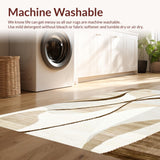 Abstract Wave Motif Runner with Flowing Café Brown Swirls on White Background(Beige)