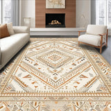 Ultra Soft Area Rug, Non Slip, Stain Resistant, Washable Area Rugs for Living Room, Bedroom, Striking Transitional Circular Design(Beige)