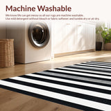 Ultra Soft Area Rug, Non Slip, Stain Resistant, Washable Area Rugs for Living Room, Bedroom, Modern Lines Rug with Contrasting Bands and Artful Monochrome Detailing(Black)