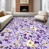 Ultra Soft Area Rug, Non Slip, Stain Resistant, Washable Area Rugs for Living Room, Bedroom, Contemporary Floral Print Entrance Rug(Purple)