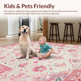 Ultra Soft Area Rug, Non Slip, Stain Resistant, Washable Area Rugs for Living Room, Bedroom, Rustic Antique Geometric Touch(Pink)