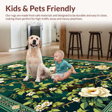 Ultra Soft Area Rug, Non Slip, Stain Resistant, Washable Area Rugs for Living Room, Bedroom, Elegant Vintage Botanical Aesthetic(Green)