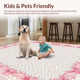 Ultra Soft Area Rug, Non Slip, Stain Resistant, Washable Area Rugs for Living Room, Bedroom, Scalloped Ribbon Bow Rug Coquette Preppy Accent with Wavy Border Design(Pink)