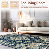 Ultra Soft Area Rug, Non Slip, Stain Resistant, Washable Area Rugs for Living Room, Bedroom, Vintage Floral Medallion Aesthetic(Blue)