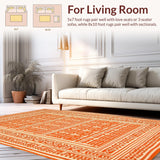 Ultra Soft Area Rug, Non Slip, Stain Resistant, Washable Area Rugs for Living Room, Bedroom, Colorful Modern Symmetrical Elements(Orange)