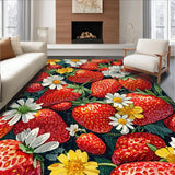 Ultra Soft Area Rug, Non Slip, Stain Resistant, Washable Area Rugs for Living Room, Bedroom, Boho Summer Fruits Mat Strawberries and Floral(Red)