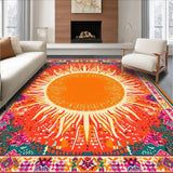 Ultra Soft Area Rug, Non Slip, Stain Resistant, Washable Area Rugs for Living Room, Bedroom, Playful Soft Round Sun Pattern(Orange)